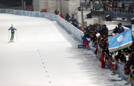 Biathlon - Pyeongchang 2018 Winter Olympics - Women's 4x6 km Relay Final - Alpensia Biathlon Centre - Pyeongchang, South Korea - February 22, 2018 - Darya Domracheva of Belarus competes. REUTERS/Murad Sezer