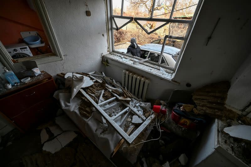 FILE PHOTO: A view of a house destroyed by a Russian military strike in the village of Stepne, in Zaporizhzhia Region