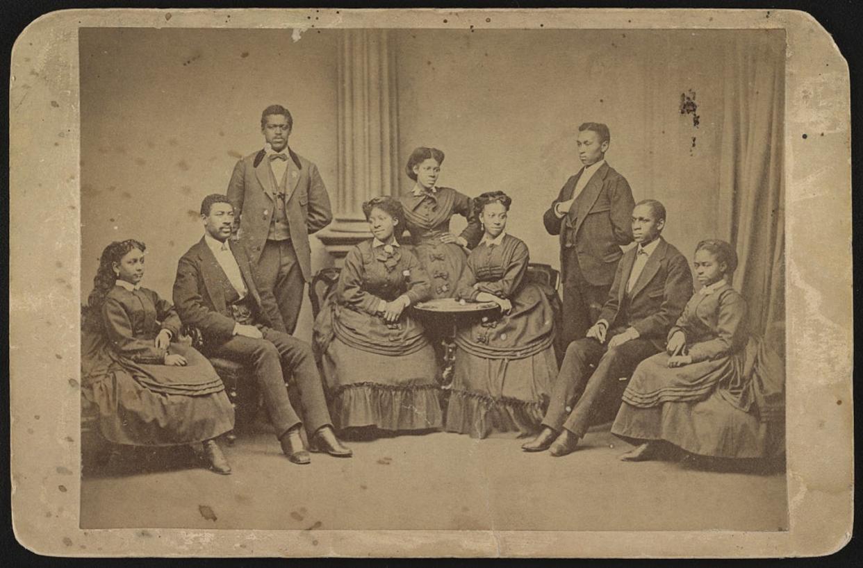 <span class="caption">A studio group portrait of the Fisk University Jubilee singers.</span> <span class="attribution"><a class="link " href="http://hdl.loc.gov/loc.pnp/pp.print" rel="nofollow noopener" target="_blank" data-ylk="slk:James Wallace Black/American Missionary Association;elm:context_link;itc:0;sec:content-canvas">James Wallace Black/American Missionary Association</a></span>