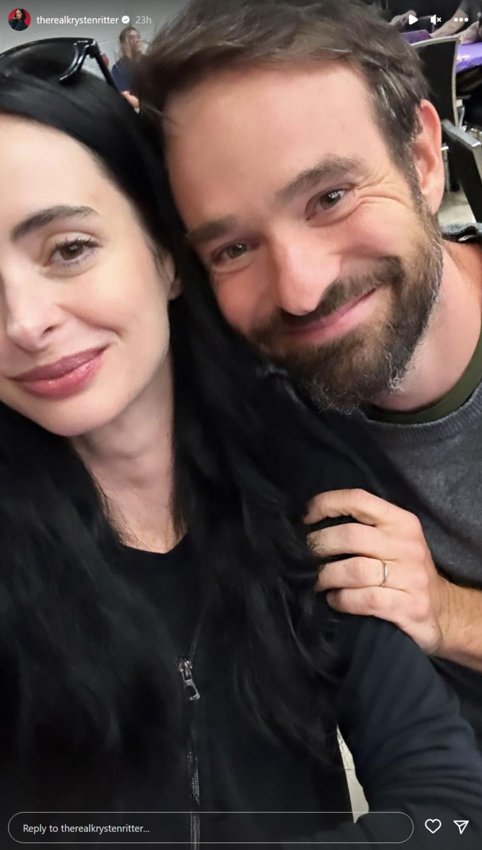 Screenshot of Krysten Ritter selfie with Charlie Cox