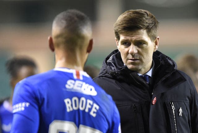 Steven Gerrard, right, and Kemar Roofe