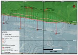 Plan map showing planned drill hole sites at historical Wenot Pit.