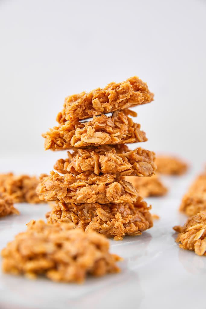 stack of peanut butter no bake cookies