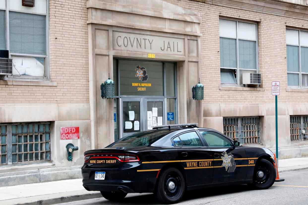 <p>Wayne County Jail in downtown Detroit is pictured, Michigan on March 30, 2020. </p> ((Photo by JEFF KOWALSKY / AFP))