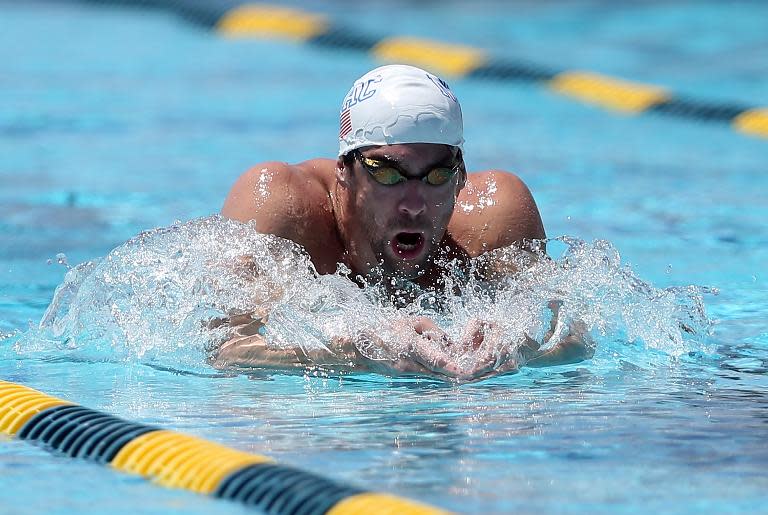 Michael Phelps practices for the Arena Grand Prix at the Skyline Aquatic Center in Mesa, Arizona on April 23, 2014
