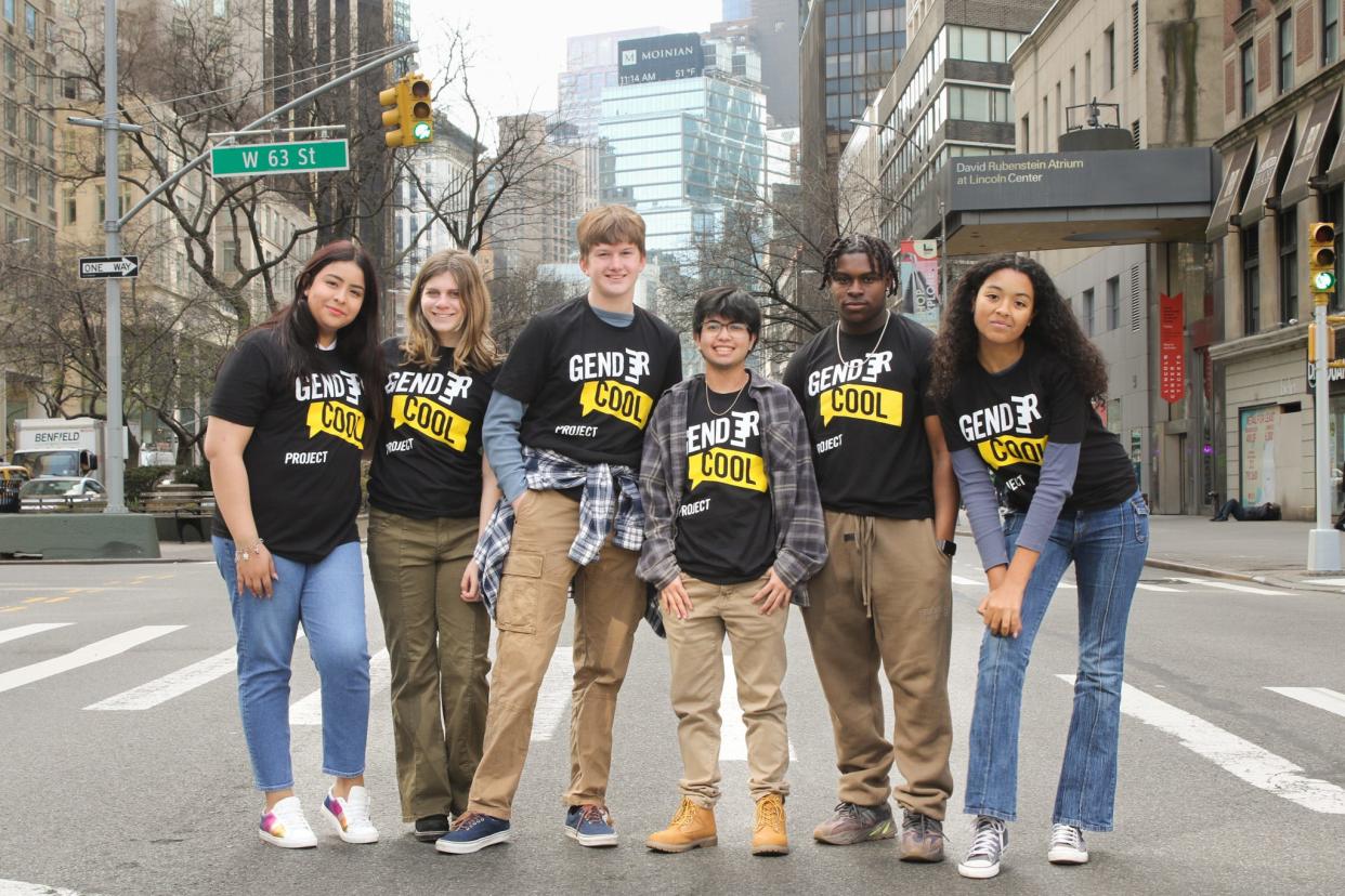 The GenderCool Project champions were in New York City recently filming an ABC special that will air June 1, 2023. From left, Adelyn, Chazzie, Max, Jonathan, Amir, Eve.