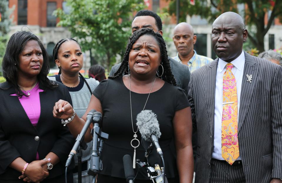 Sadiqa Reynolds made remarks at Jefferson Square Park following the announcement that the police officers involved in the killing of Breonna Taylor will face federal charges in Louisville, Ky. on Aug. 4, 2022. 