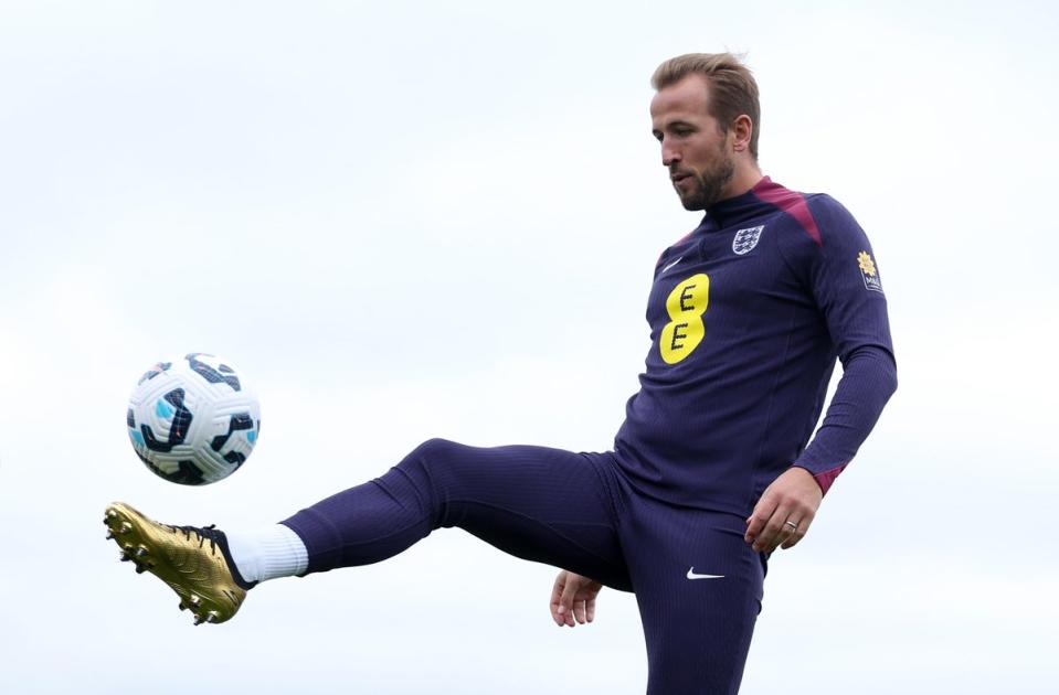 Harry Kane in England training at the Tottenham Hotspur Training Centre on Monday  (The FA/Getty)