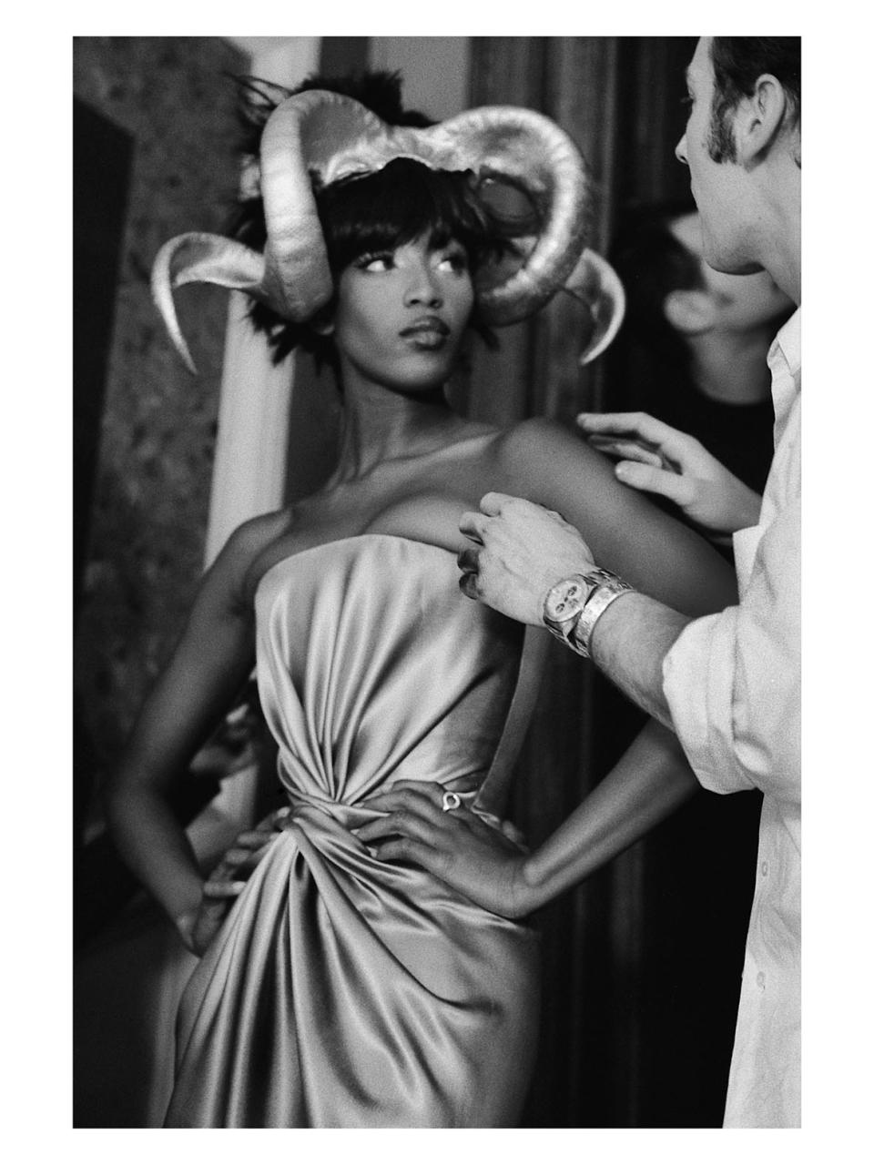 A look from the spring 1997 Givenchy Couture collection, “The Search for the Golden Fleece,” on Naomi Campbell. - Credit: Anna Ray/Courtesy of Barrett Barrera Projects & RKL Consulting