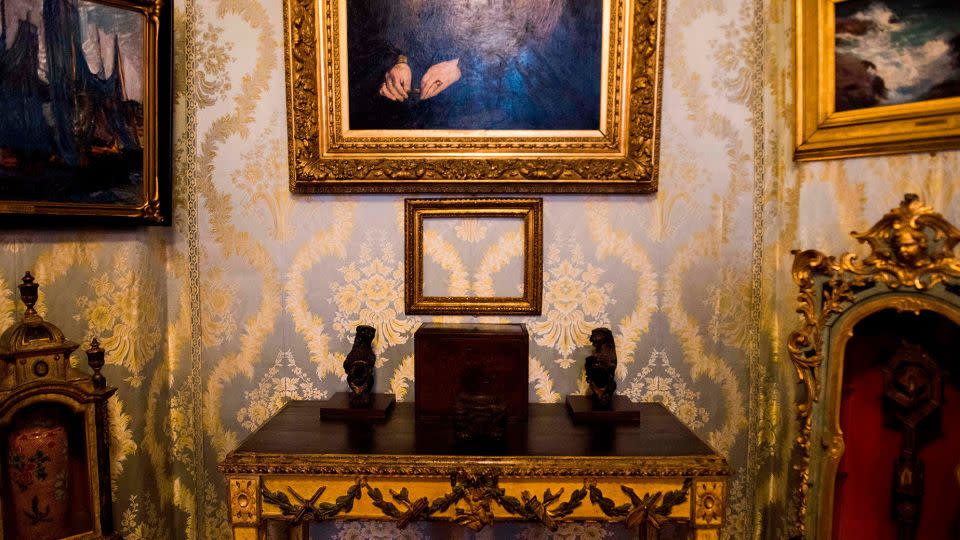 The empty frame that used to house Manet's "Chez Tortoni" portrait was initially left on the chair of the downstairs security office — a fact which puzzled detectives. - Ryan McBride/AFP/Getty Images