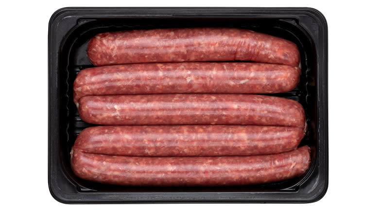 package of raw sausages