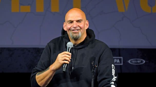 PHOTO: Pennsylvania Lt. Gov. John Fetterman, the Democratic nominee for the state's U.S. Senate seat, speaks during a rally in Erie, Pa., on Friday, Aug. 12, 2022. (AP Photo/Gene J. Puskar) ((AP Photo/Gene J. Puskar))