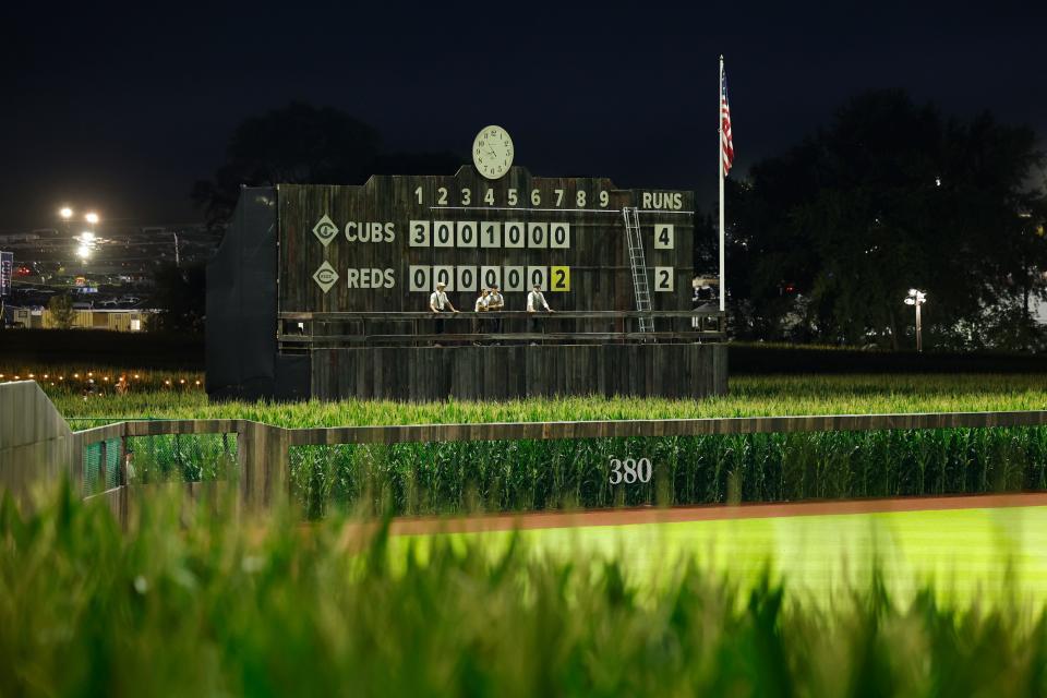 Aug. 11: General view as the Chicago Cubs play against the Cincinnati Reds at Field of Dreams in Dyersville, Iowa. The Cubs defeated the Reds, 4-2.