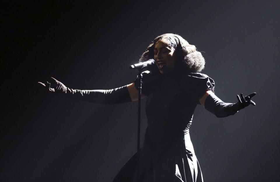 Celeste performs on stage at the Brit Awards 2020 in London, Tuesday, Feb. 18, 2020. (Photo by Joel C Ryan/Invision/AP)