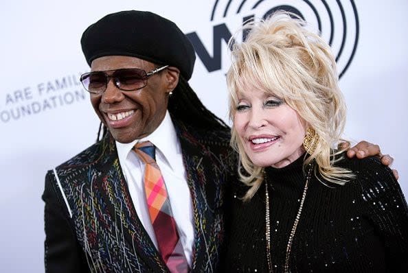 Nile Rodgers and Dolly Parton attend We Are Family Foundation honors Dolly Parton & Jean Paul Gaultier at Hammerstein Ballroom on November 05, 2019 in New York City. (Photo by John Lamparski/Getty Images)