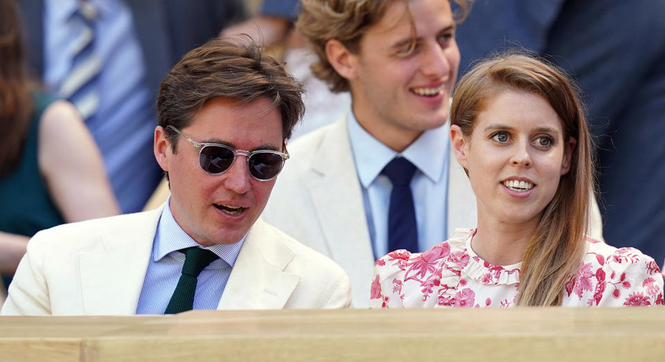 Princess Beatrice appeared in the Royal Box at Wimbledon with her husband Edoardo Mapelli Mozzi on Friday. (Getty Images)