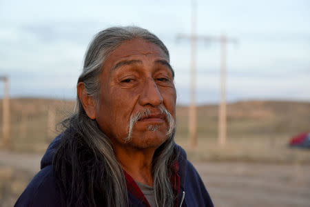 Duane Blindman, 64, Oglala tribe, from Slim Buttes on the Pine Ridge Indian Reservation poses for a photograph in Van Tassel, Wyoming, U.S., April 25, 2018. REUTERS/Stephanie Keith