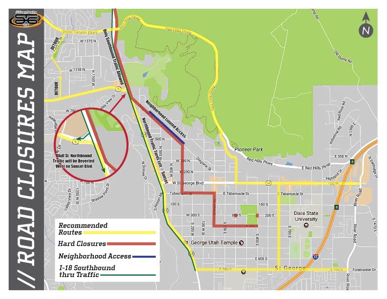 Road closures and restrictions are scheduled in parts of downtown during the St. George Marathon on Saturday.