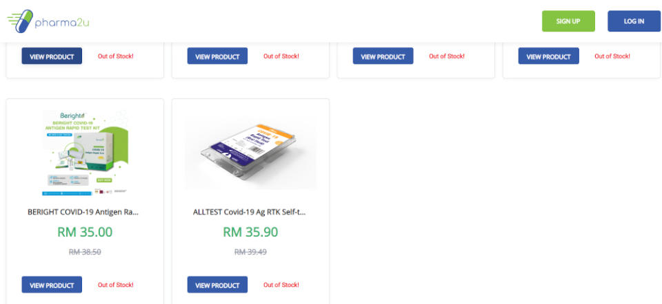 Pharma2u, which appears to be a little-known service, describes itself on its own website as an ‘e-commerce platform’ and an ‘emerging online shopping site for all kinds of healthcare products’. A screenshot of Pharma2u’s website as of August 2, 2021 shows the six Covid-19 self-test kits it listed but labelled as ‘out of stock’.