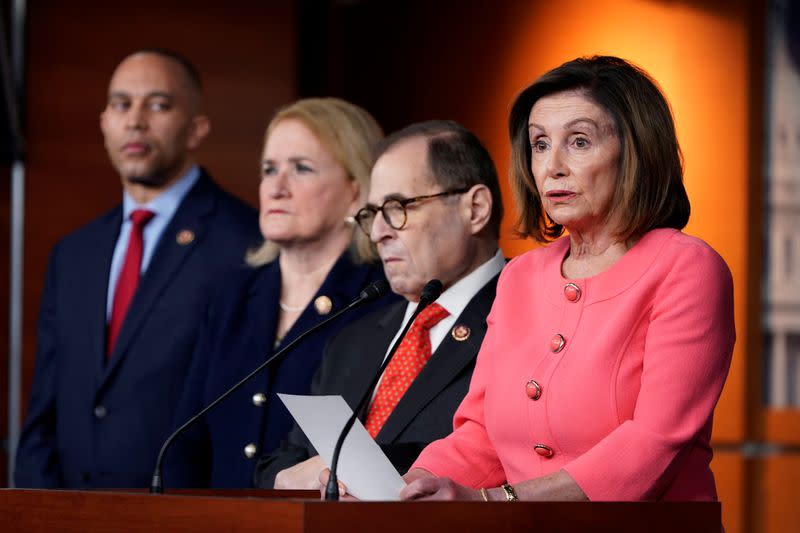 U.S. House Speaker Pelosi announces House managers for Trump impeachment trial during news conference on Capitol Hill in Washington