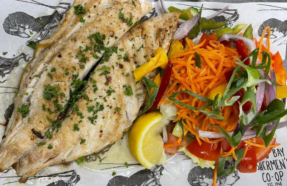 Grilled fish and chips at Apollo Bay Fisherman’s Co-op. (Photo: Apollo Bay Fisherman’s Co-op)