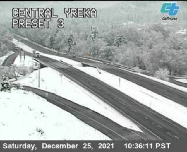 Interstate 5 near Yreka on Saturday morning: Up to 18 inches of snow will fall along I-5 north of Redding into Siskiyou County over the holiday weekend into Monday, the National Weather Service said on Saturday.