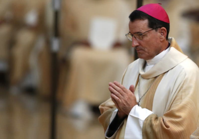 2015 photo of then auxiliary Bishop Joseph Brennan during ordination mass at the Cathedral of Our Lady of the Angels