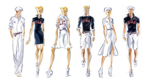 Sketches provided by Ralph Lauren shows the US Olympic team uniforms for the 2012 London Games. A statement issued Friday by the fashion house confirmed the company had committed to producing Team USA's uniforms for the opening and closing ceremonies of the 2014 Winter Games in the US