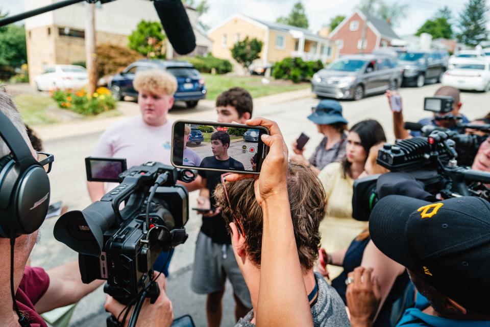 Jason Kohler, 21, speaks about his experience as a high school classmate of Thomas Matthew Crooks, in the Bethel Park neighborhood of Pennsylvania where Crooks, 20, once lived.