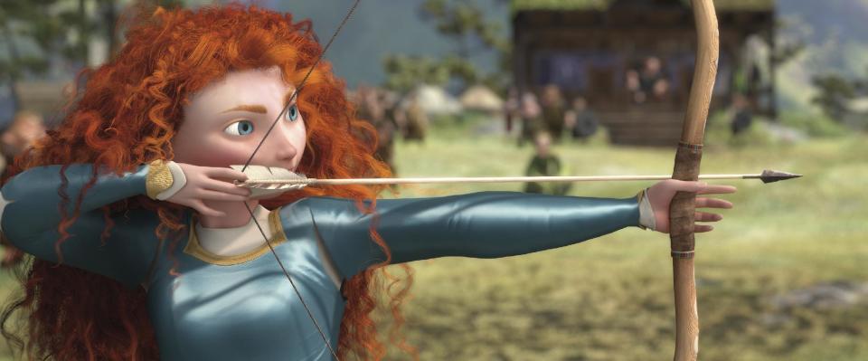 This film image released by Disney/Pixar shows the character Merida, voiced by Kelly Macdonald, in a scene from "Brave." (AP Photo/Disney/Pixar)