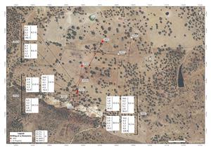 Plan map showing the location of drill holes LR001, 3, 4 and holes in progress at Romanera.