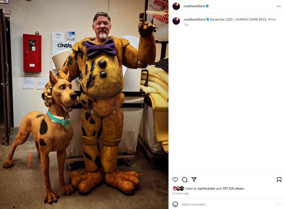 Matthew Lillard sorprendió a los fans de Five Nights at Freddy's con una foto inédita