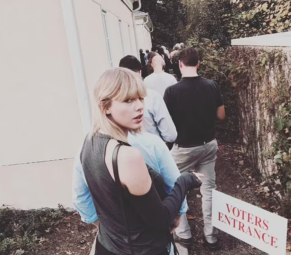 In a 2016 Instgram post, Swift showed herself waiting in line to vote (Taylor Swift/Instagram)