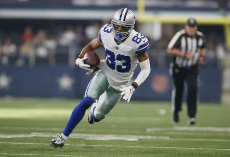 Nov 5, 2017; Arlington, TX, USA; Dallas Cowboys wide receiver Terrance Williams (83) runs after catching a pass against the Kansas City Chiefs in the first quarter at AT&T Stadium. Tim Heitman-USA TODAY Sports