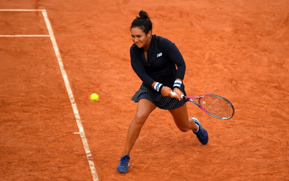 Heather Watson of Great Britain plays a backhand during her Women's Singles first round match against Fiona Ferro of France on day three of the 2020 French Open at Roland Garros on September 29, 2020 in Paris, France. - GETTY IMAGES