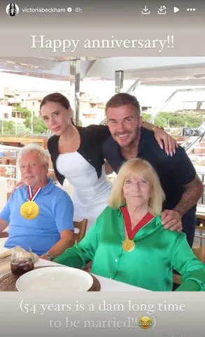 <p>Victoria Beckham/Instagram</p> Victoria Beckham's Instagram story to celebrate her parents 54th wedding anniversary