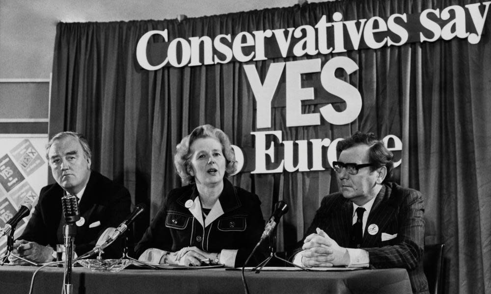 Margaret Thatcher campaigning to stay in the EEC, as it then was, during the 1975 referendum.