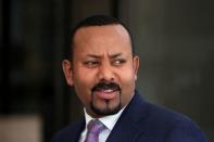 FILE PHOTO: Ethiopia's PM Ahmed waits for the arrival of EC President von der Leyen before their meeting in Addis Ababa