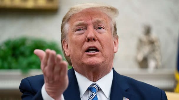 PHOTO: President Donald Trump speaks during a meeting with Gov. Ron DeSantis in the Oval Office of the White House, April 28, 2020, in Washington. (Evan Vucci/AP, FILE)