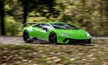 <p>Not only is <a rel="nofollow noopener" href="https://www.caranddriver.com/reviews/2018-lamborghini-huracan-performante-test-review" target="_blank" data-ylk="slk:the Lamborghini Huracán Performante;elm:context_link;itc:0;sec:content-canvas" class="link ">the Lamborghini Huracán Performante</a> the quickest car we tested in 2018, it is among <a rel="nofollow noopener" href="https://www.caranddriver.com/features/g15383525/car-and-driver-tested-the-quickest-cars-from-the-1950s-to-today/" target="_blank" data-ylk="slk:the quickest cars we have tested, ever;elm:context_link;itc:0;sec:content-canvas" class="link ">the quickest cars we have tested, <em>ever</em></a>. Credit goes to the Lambo's 631-hp V-10 engine, all-wheel drive, and grippy Pirelli P Zero Trofeo R tires. The V-10 engine sounds fast, too, pummeling the cabin with 100 decibels of noise at wide-open throttle, one of the <em>loudest</em> figures we recorded all year. </p>
