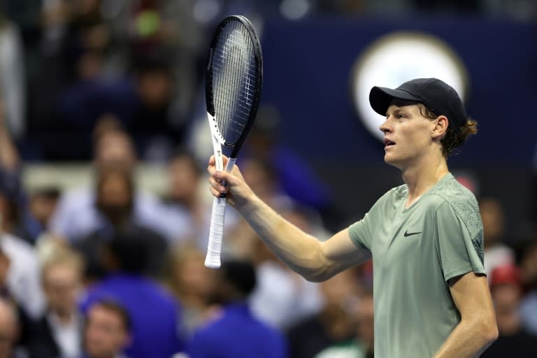 On the move: Jannik Sinner reacts after the victory over Daniil Medvedev (Luke Hales)