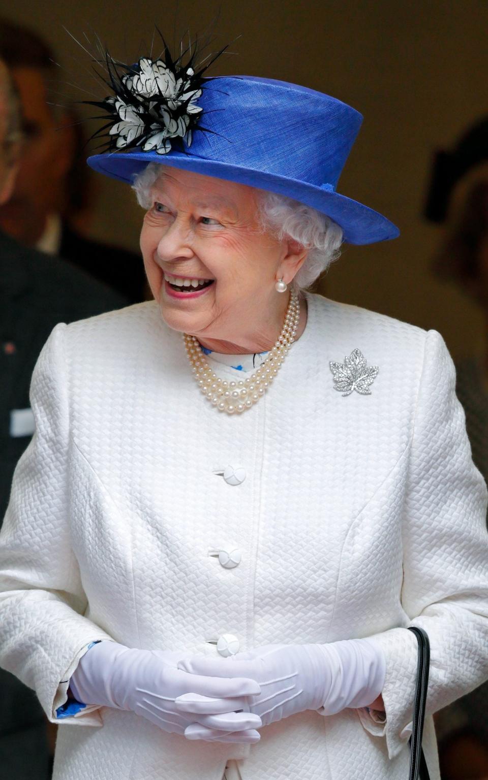 The late Queen wearing her diamond maple leaf brooch in 2017 - Max Mumby