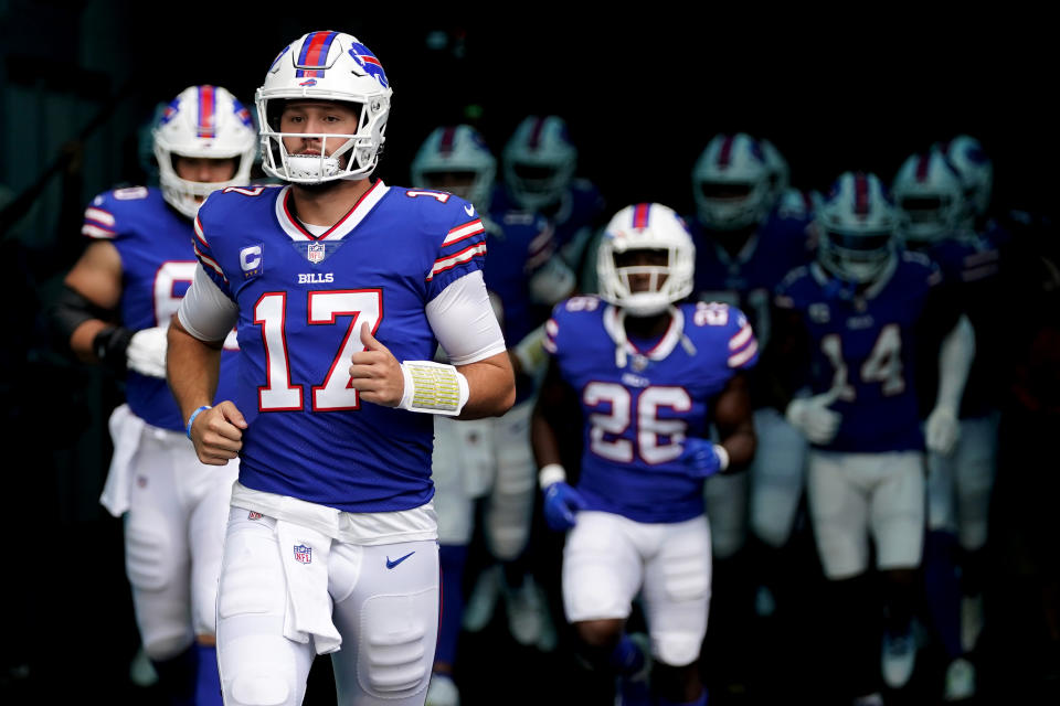 Buffalo Bills quarterback Josh Allen was named the AFC Offensive Player of the Week after his five-touchdown game against Washington in Week 3. (Jasen Vinlove/USA TODAY Sports)