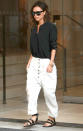 <p>We are so used to seeing Victoria Beckham in tailored trousers that this pic seems like it's photoshopped. Our only explanation is that this is the next step in her comfort revolution: First, she said <a rel="nofollow noopener" href="http://site.people.com/style/victoria-beckham-cant-do-heels-anymore-lets-pay-tribute-to-her-most-insane-footwear-while-we-mourn/" target="_blank" data-ylk="slk:no more high heels;elm:context_link;itc:0;sec:content-canvas" class="link ">no more high heels</a>. Now, she's like, 'Who needs an iron?'</p>