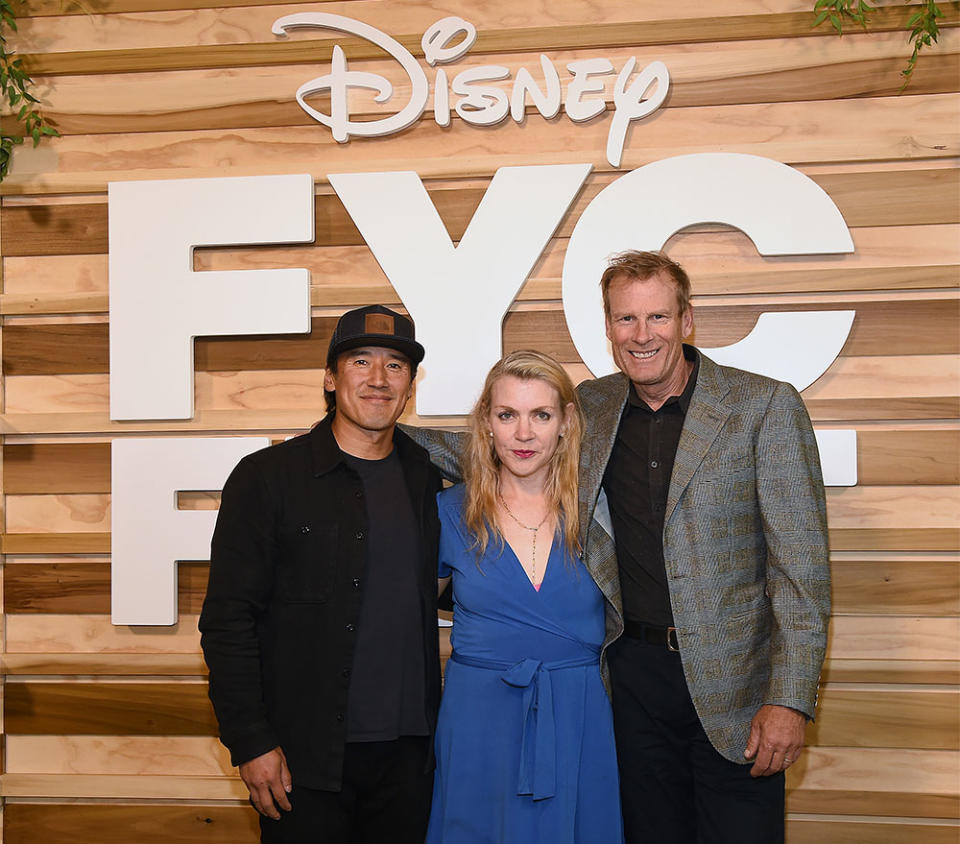 Host Jimmy Chin, Showrunner Pagan Harleman, and Conrad Anker attend National Geographic’s Edge of the Unknown with Jimmy Chin FYC Fest event at the DGA Theater on June 4, 2023 in Los Angeles, California.