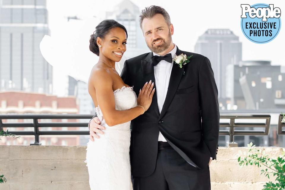 <p>Hunter Hennes Photography</p> Devyn Simone and Adam Lock at their Kansas City Wedding on June 24, 2023
