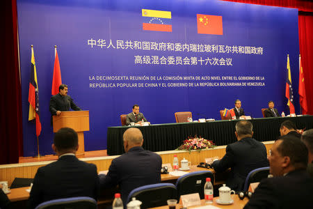 Venezuela's President Nicolas Maduro speaks during a meeting in Beijing, China September 14, 2018. Miraflores Palace/Handout via REUTERS