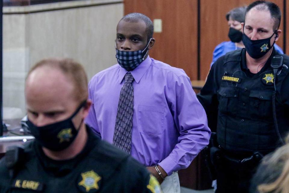 Defendant Nathaniel Rowland is escorted from Richland County Courthouse during his trial on Tuesday, July 20, 2021. Rowland is accused of killing Samantha Josephson after luring her into his car, which he claimed to be an UBER.