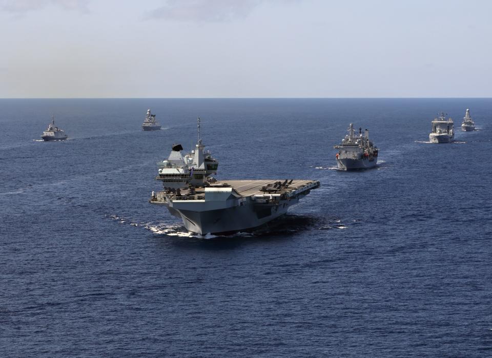 China has warned Britain to ‘remain restrained and obey the rules’ as the Royal Navy’s carrier strike group (CSG) sails through the South China Sea  (PA Media)