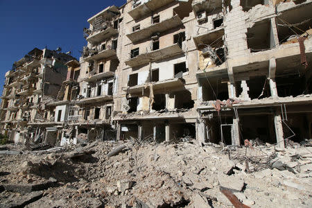 A general view shows the damage at a site hit by airstrikes in the rebel-held besieged al-Qaterji neighbourhood of Aleppo, Syria November 23, 2016. REUTERS/Abdalrhman Ismail